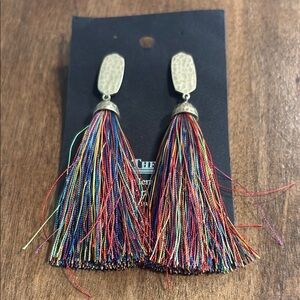 Rainbow Tassel Earrings with Gold Accents